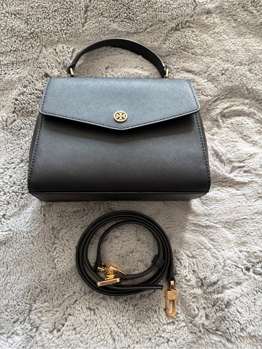 Tory Burch Black Mini Top-Handle Bag with Gold Hardware